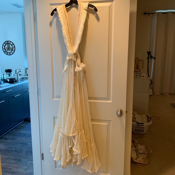 Patbo Fringe Mesh Cutout Maxi Dress S 